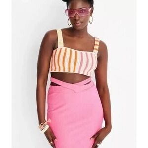 NWT Future Collective Women's Striped Crochet Sweater Tank Alani‎ Noelle 2X Crop